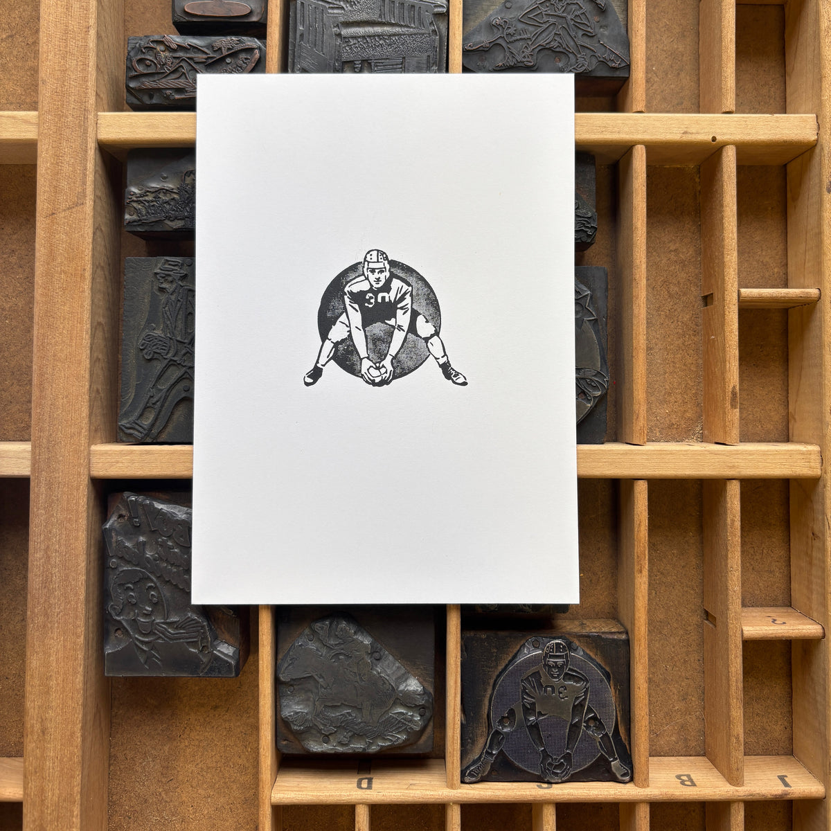 Football Player - Vintage Letterpress Block 5x7 Print