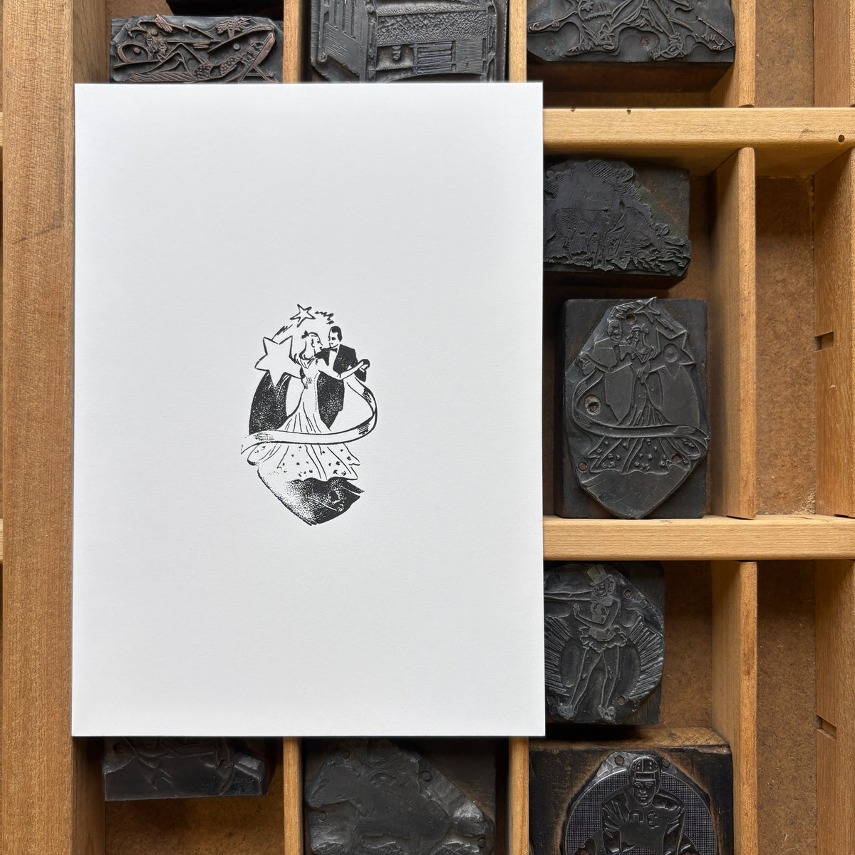 Starlit Dance - Vintage Letterpress Block 5x7 Print