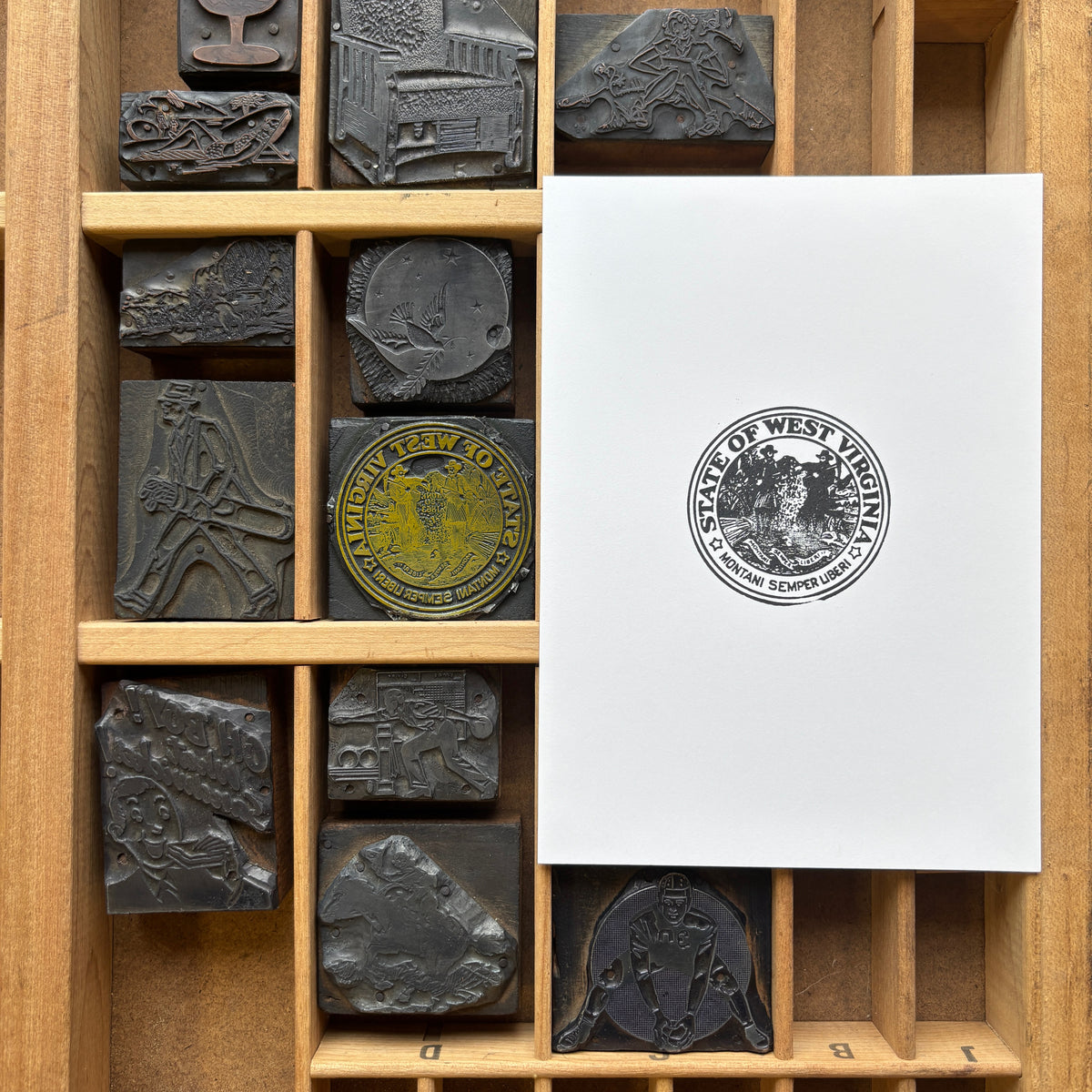 West Virginia State Seal - Vintage Letterpress Block 5x7 Print