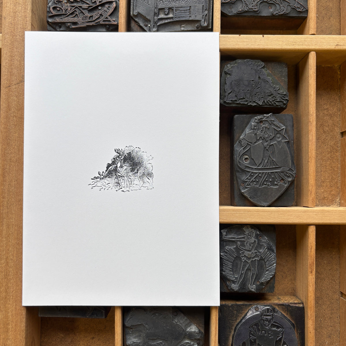 Deer - Vintage Letterpress Block 5x7 Print