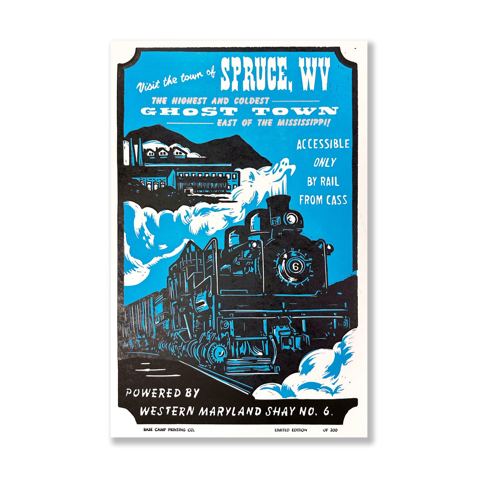 Spruce WV Ghost Town Cass Railroad letterpress art print