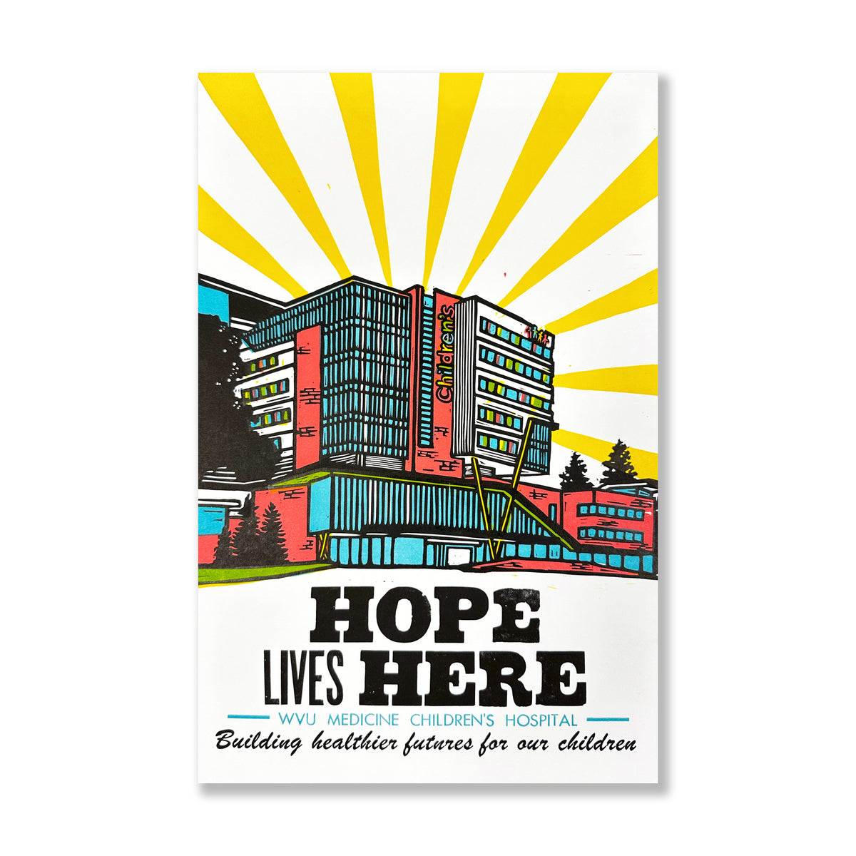 WVU Children&#39;s hospital Morgantown WV letterpress print