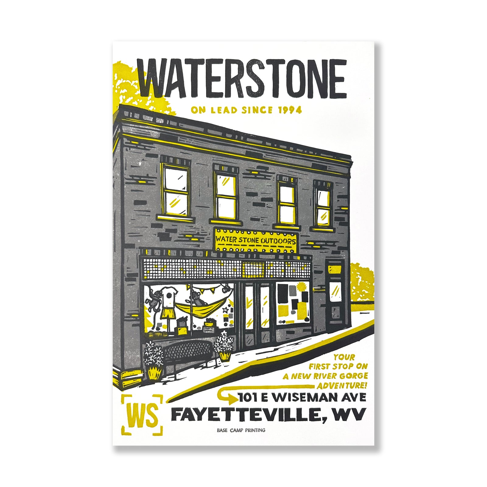 Waterstone Outdoors Fayetteville WV New River Gorge letterpress art print