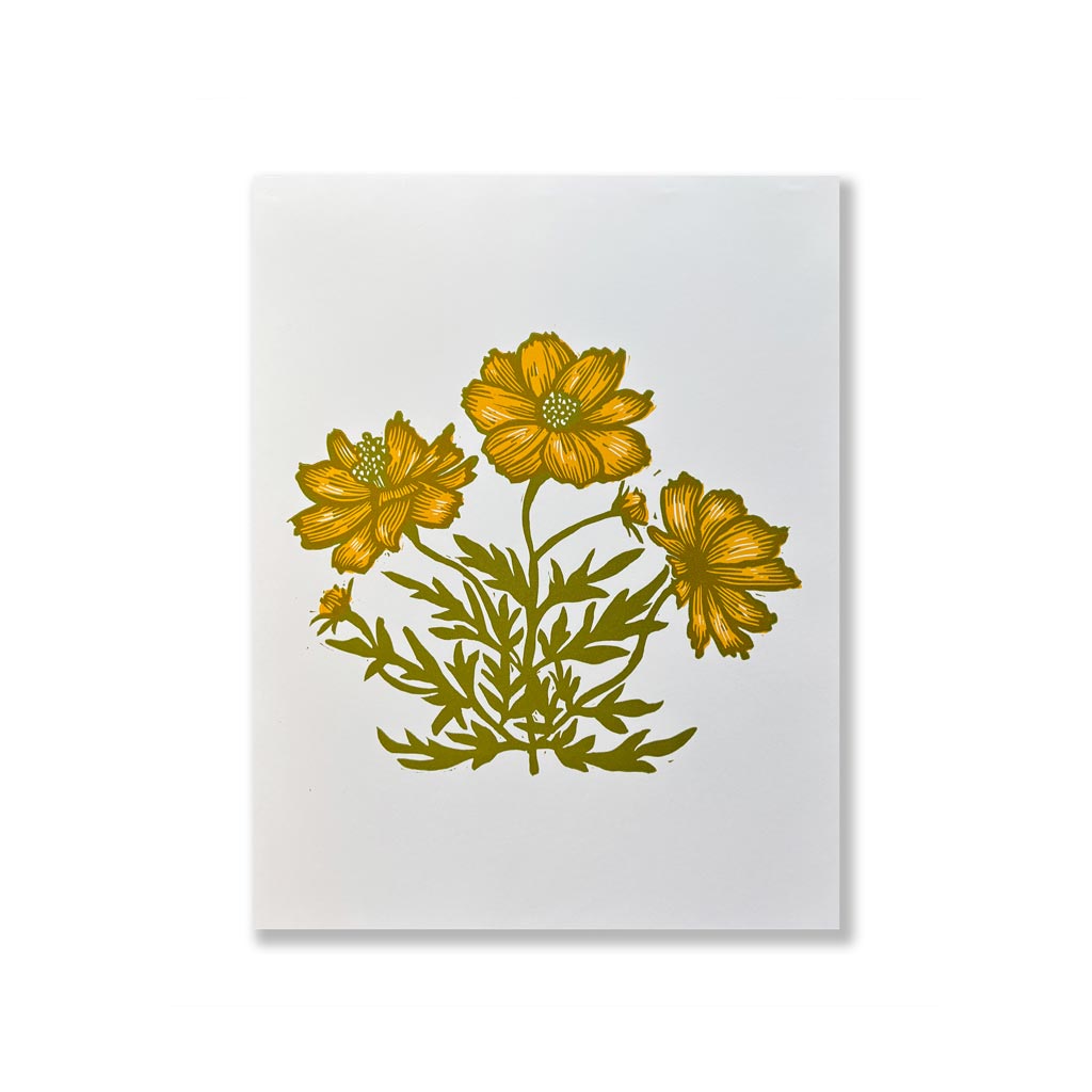 Orange Cosmos Linocut 11x14 Print