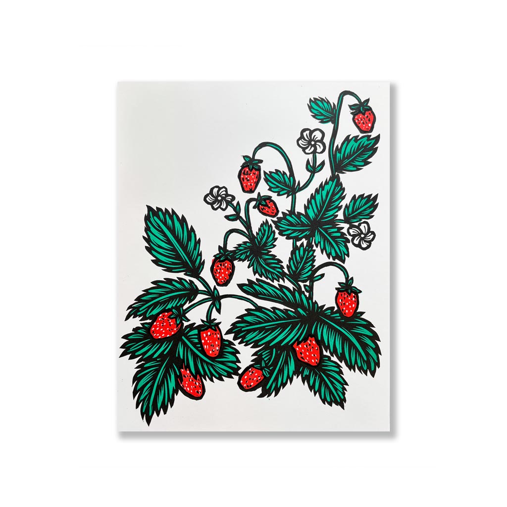 Strawberry Linocut 11x14 Print